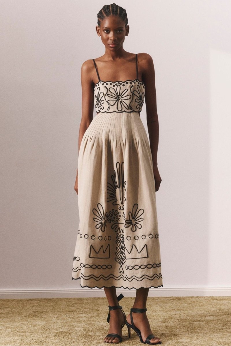 Yesenia® | Cotton Midi Dress With Abstract Embroidery