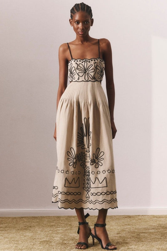Yesenia® | Cotton Midi Dress With Abstract Embroidery