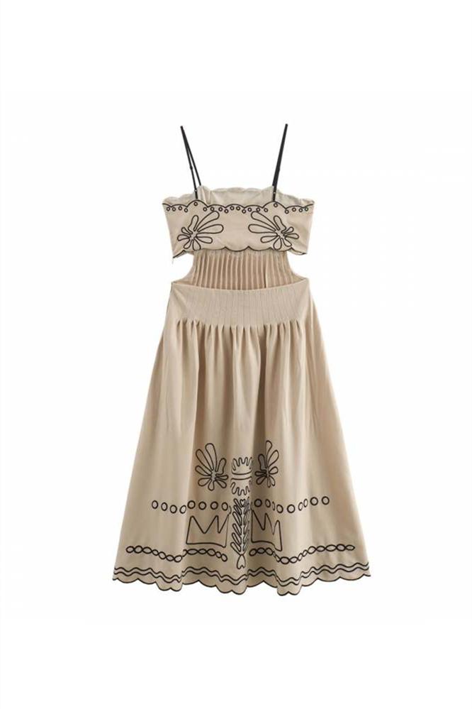 Yesenia® | Cotton Midi Dress With Abstract Embroidery