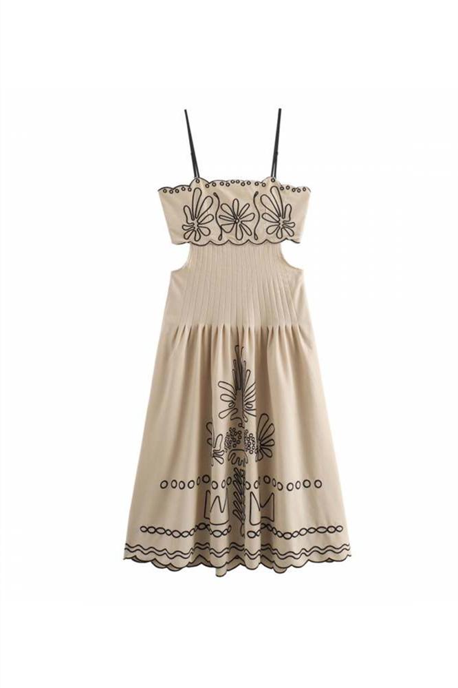 Yesenia® | Cotton Midi Dress With Abstract Embroidery