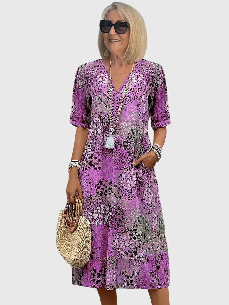 Casey | Women's V-Neck A-Line Midi Dress