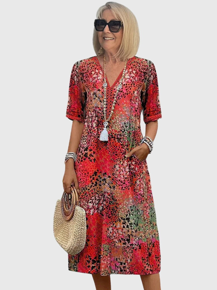Casey | Women's V-Neck A-Line Midi Dress