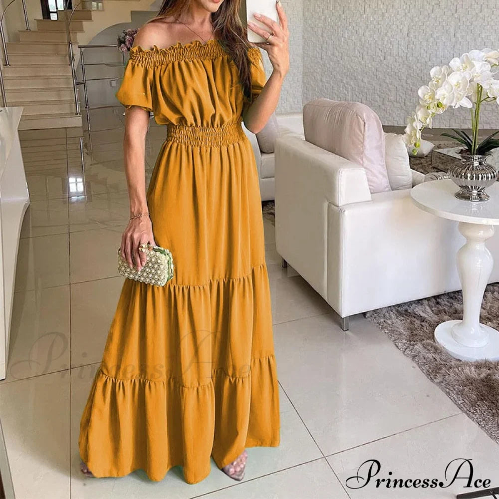 Casual Elegant Ruffle Halter Sleeveless Classic Female Party Outfits Beach Maxi Dress