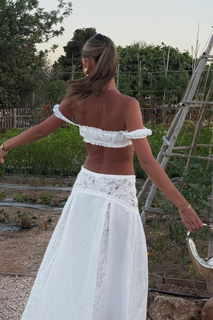 Solid Cutout Waist Bikini Cover Up Beach Skirt Set