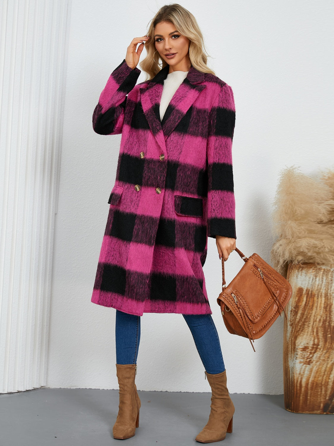 Ramona | Checked double-breasted coat with long sleeves