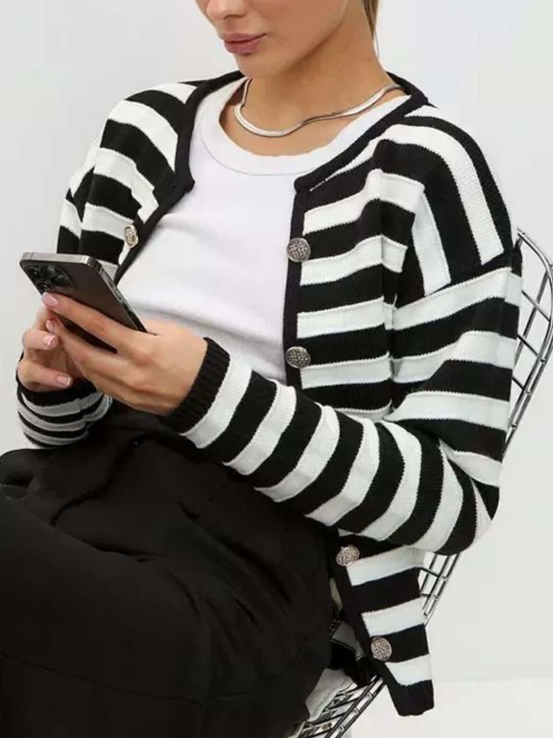 Samantha | Striped, long-sleeved cardigan with dropped shoulders
