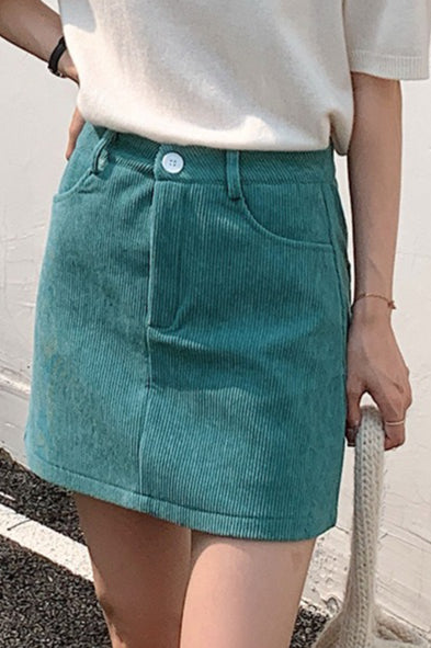 Corduroy High Waist A-Line Skirt