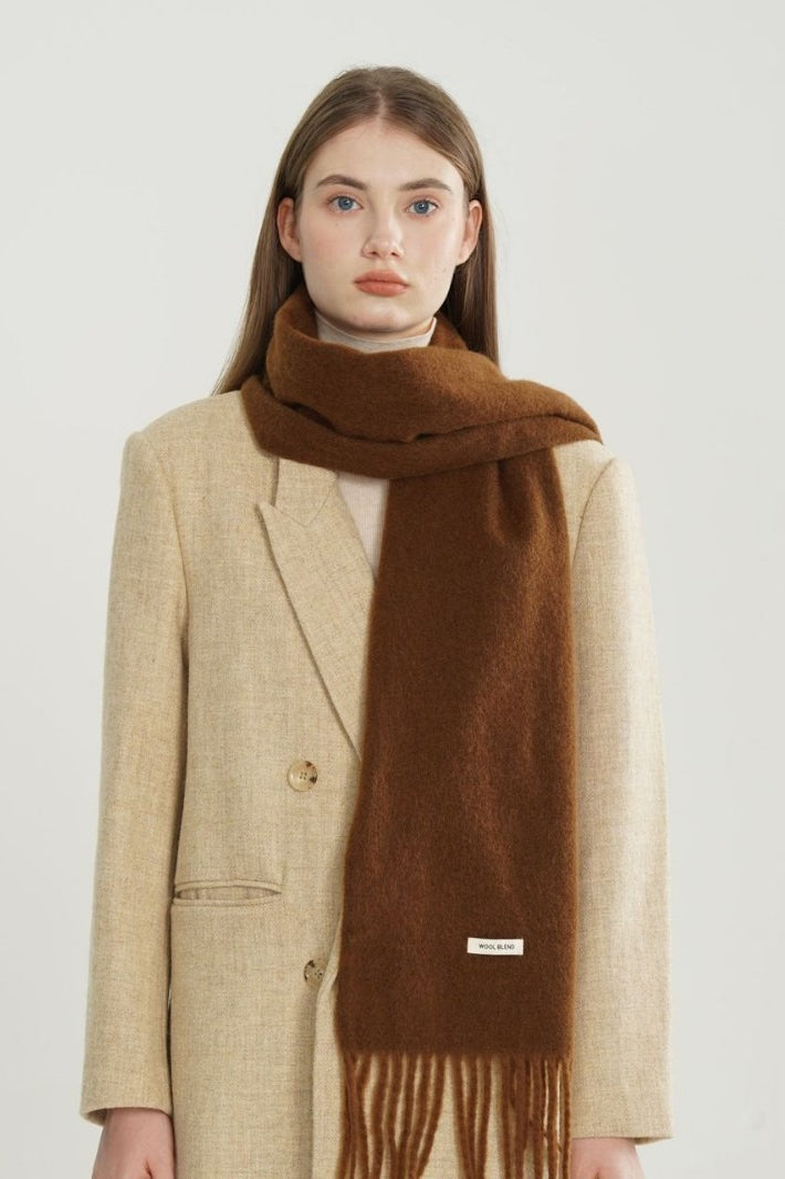 Solid Woven Fringe Wool Blend Scarf