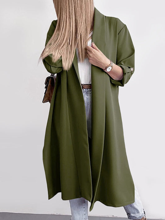 Marianna | Slit trench coat with roll tab sleeves open at the front