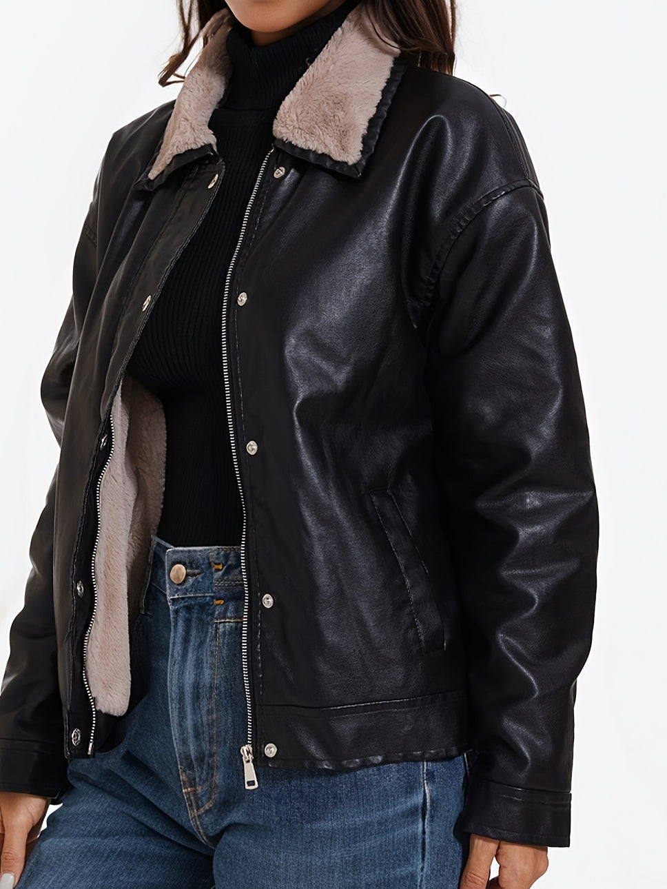 Denise | Fleece lined PU leather jacket