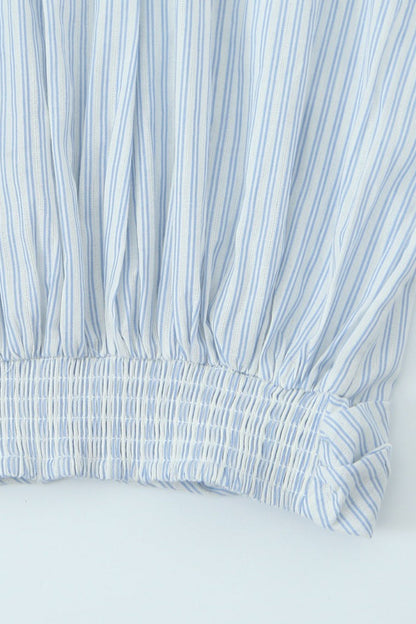 Striped Long Sleeve Shirt High Waist Tie Mini Skirt Set