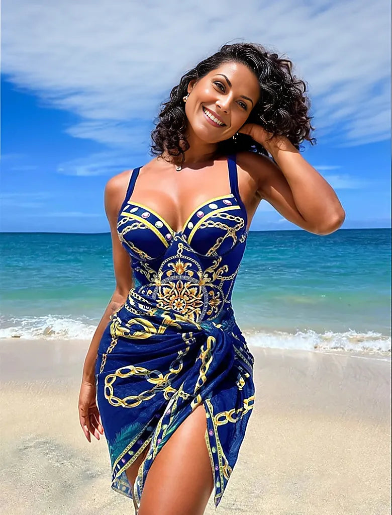 Kim® | Elegant Sleeveless Swimwear With A Blue Pattern