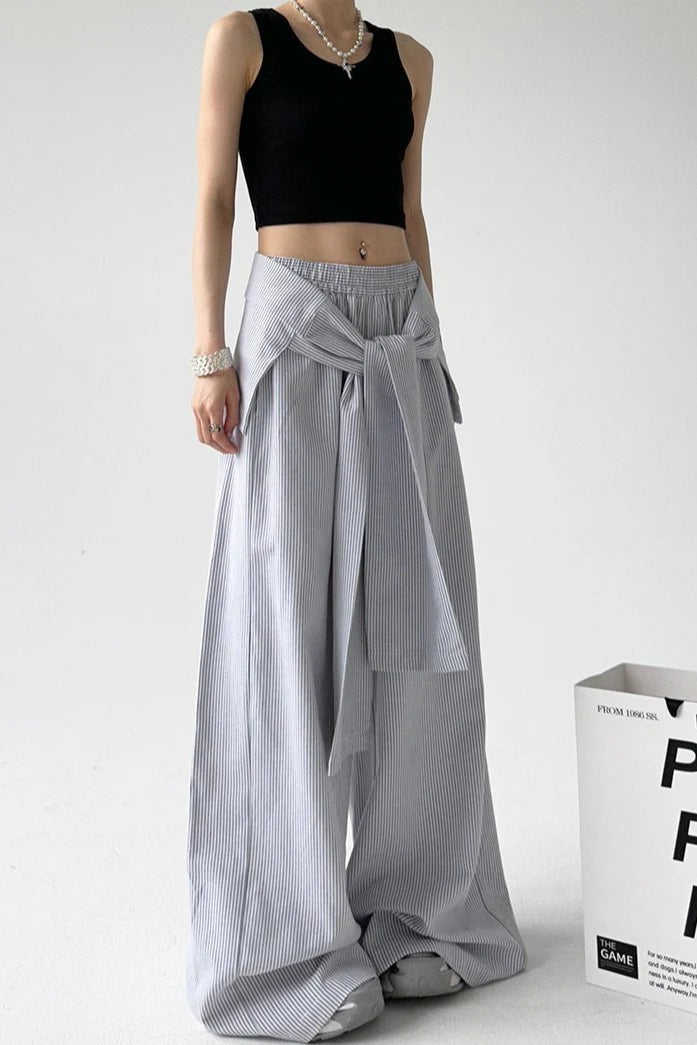 Striped Casual Tie Waist Wide Leg Pants