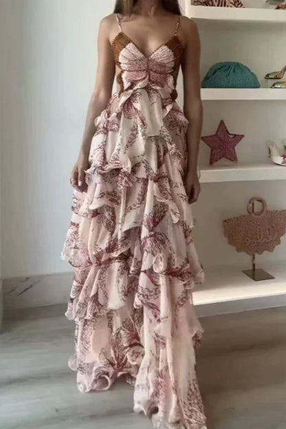 Chic V-Neck Pleated Boho Dress