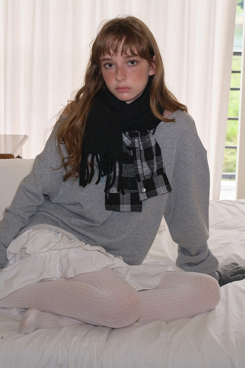 Wool Blend Plaid Patchwork Deconstructed Fringed Scarf