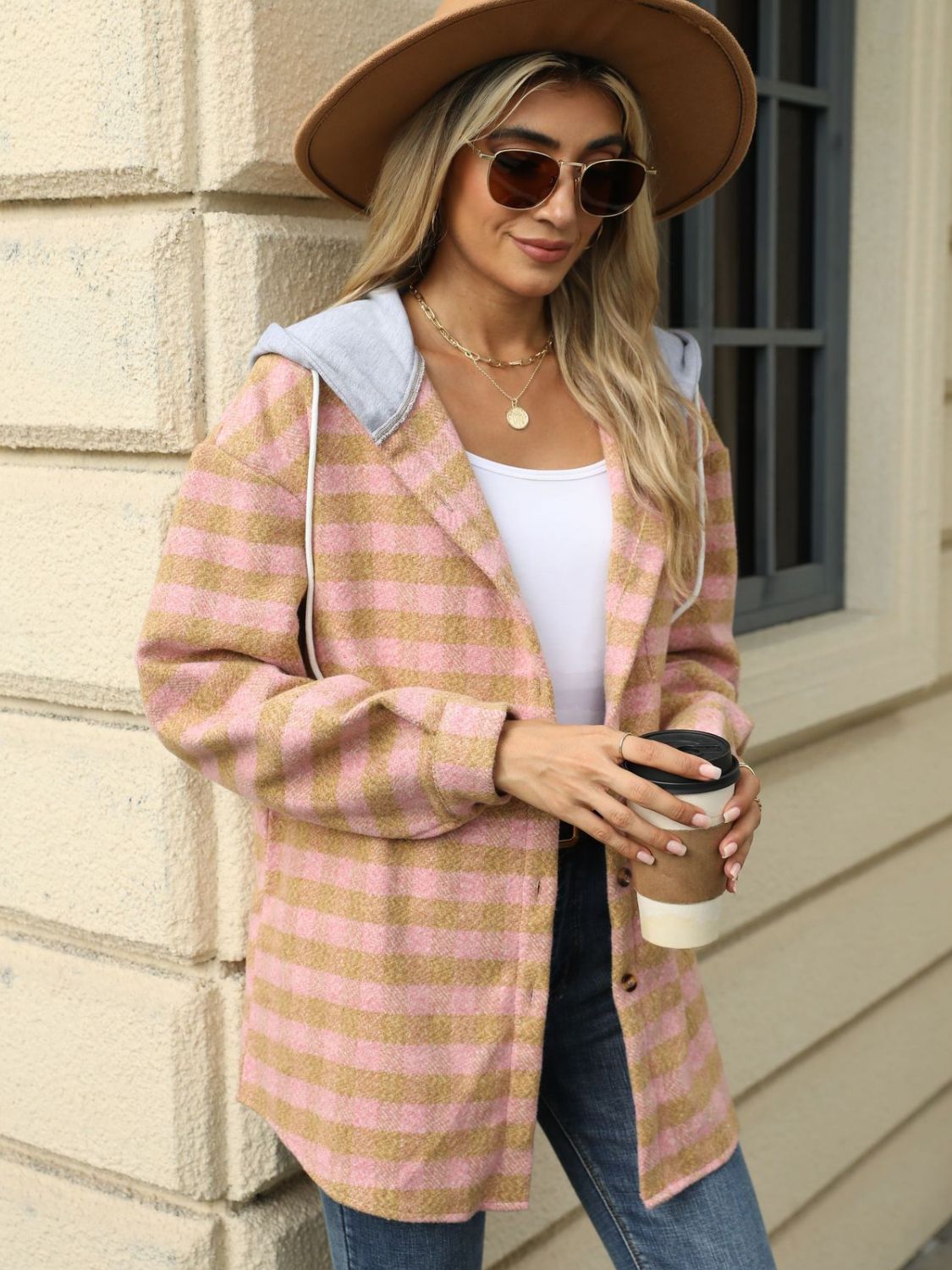 Ramona | Checked drawstring hooded jacket with long sleeves