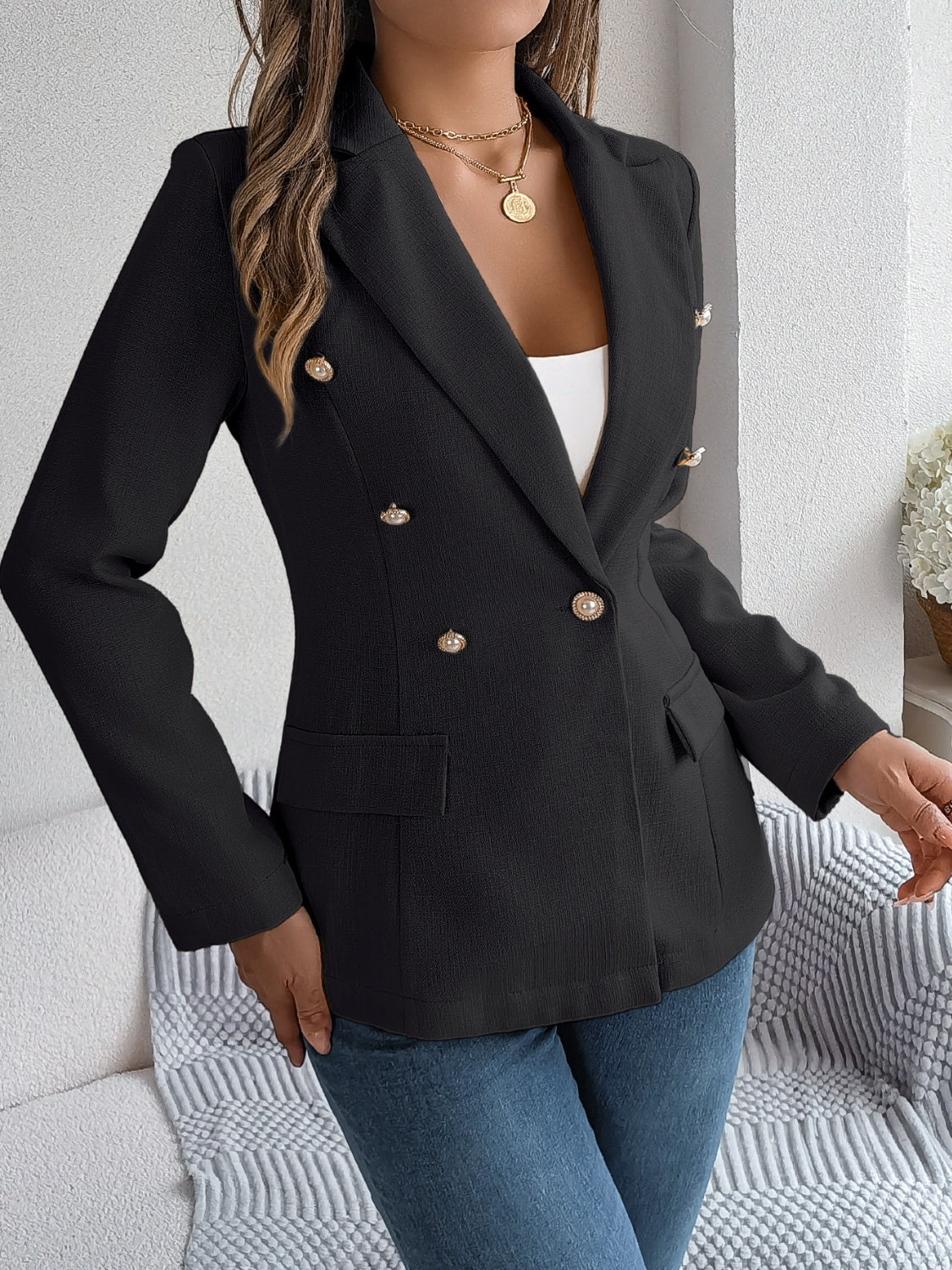 Simone | Long-sleeved blazer with decorative lapel collar and pocket flap