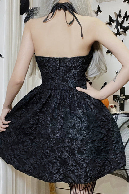 Ruffled Cross Neck Gothic Dress