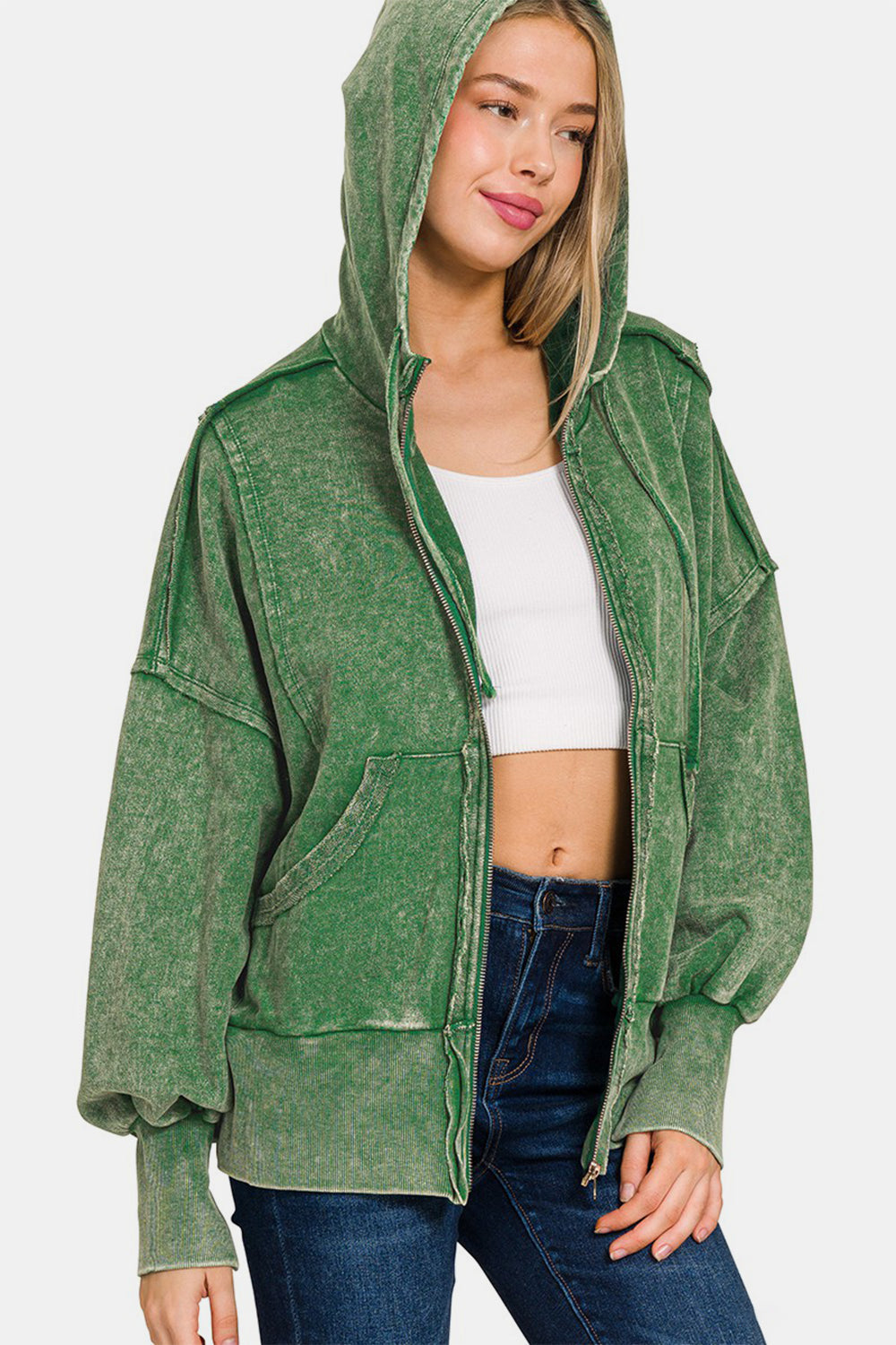 Matilde | Acid-washed French terry zip-up hoodie with pockets