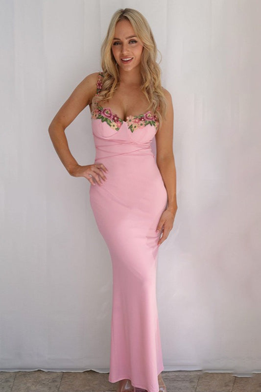 Floral Cup Detail Bodycon Maxi Dress