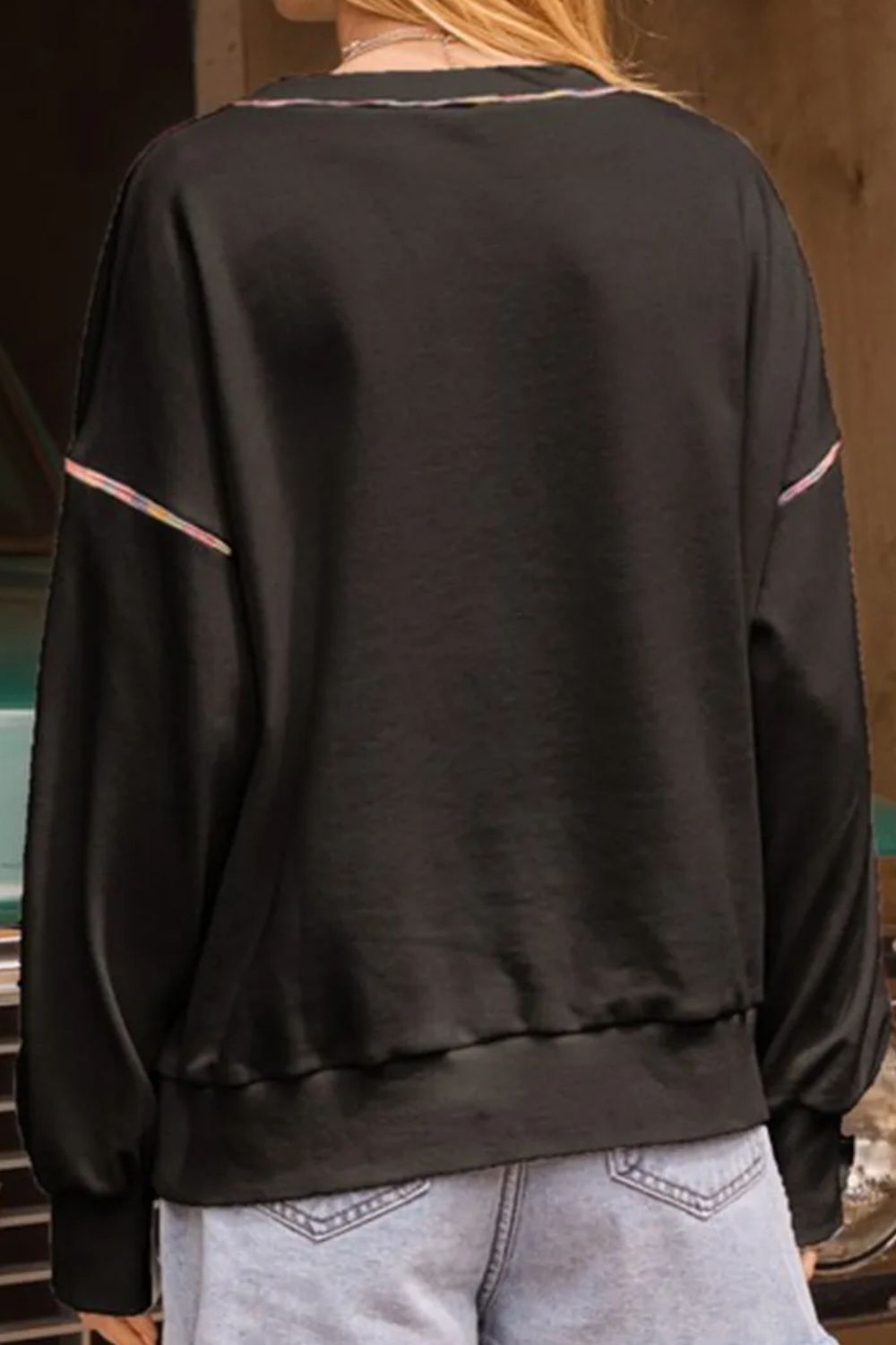 Helena | Long sleeve crew neck sweatshirt with rainbow trim