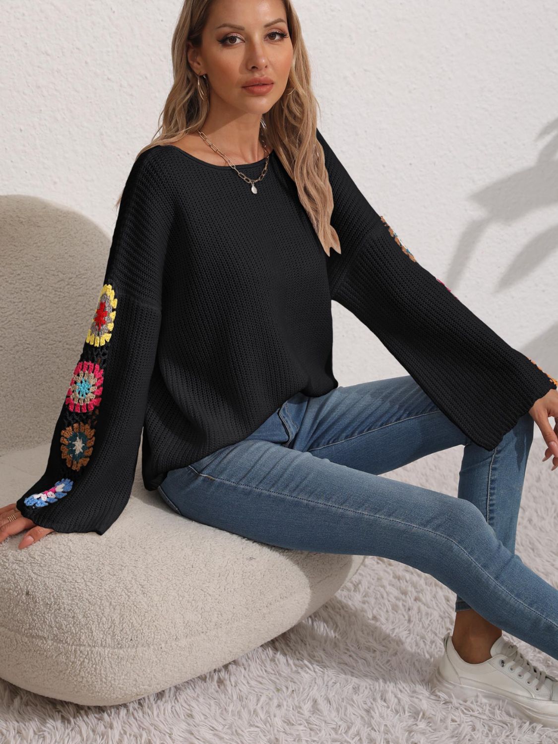 Elsa | Crochet floral long sleeve sweater