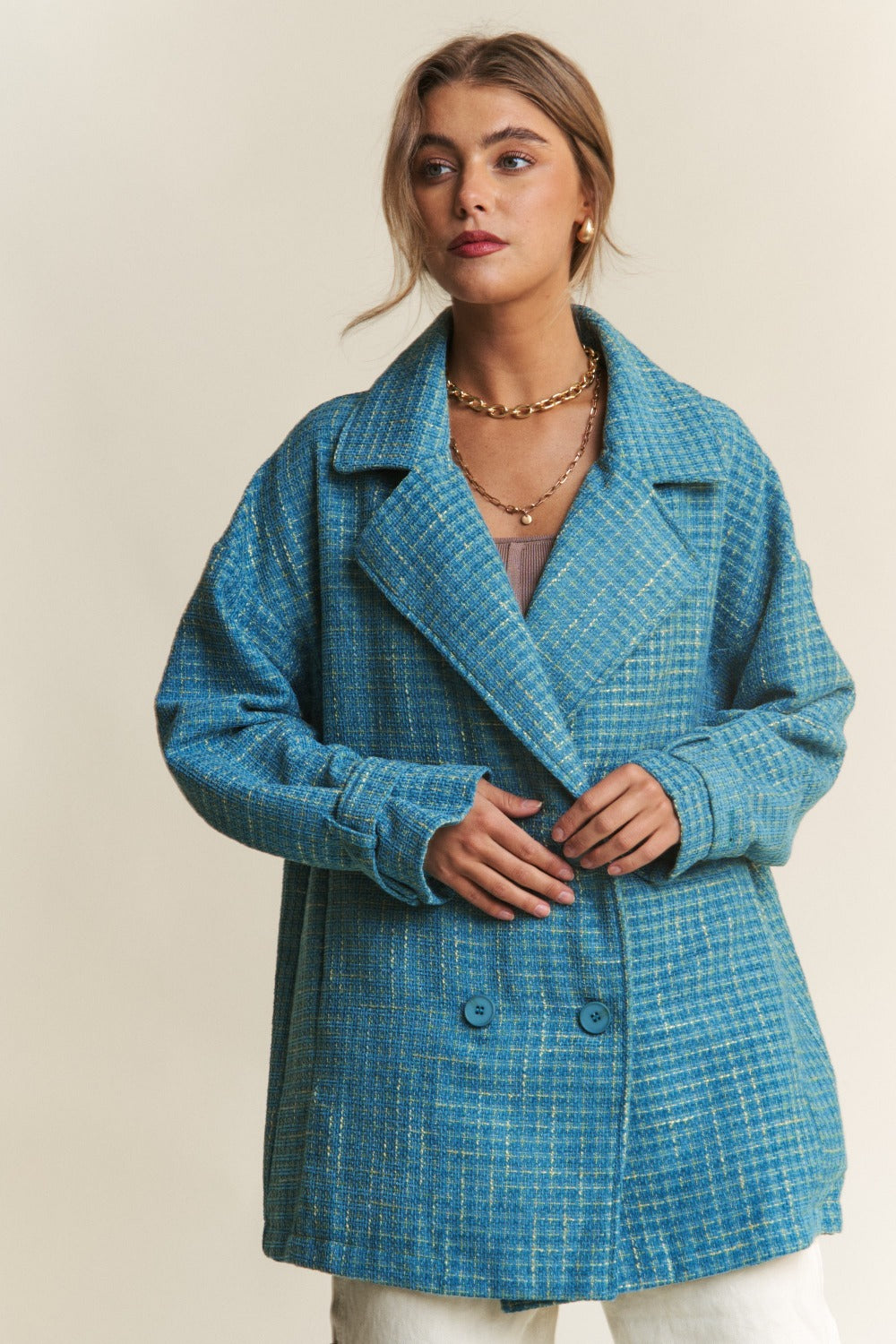 Gabriele | Double-breasted tweed coat with long sleeves