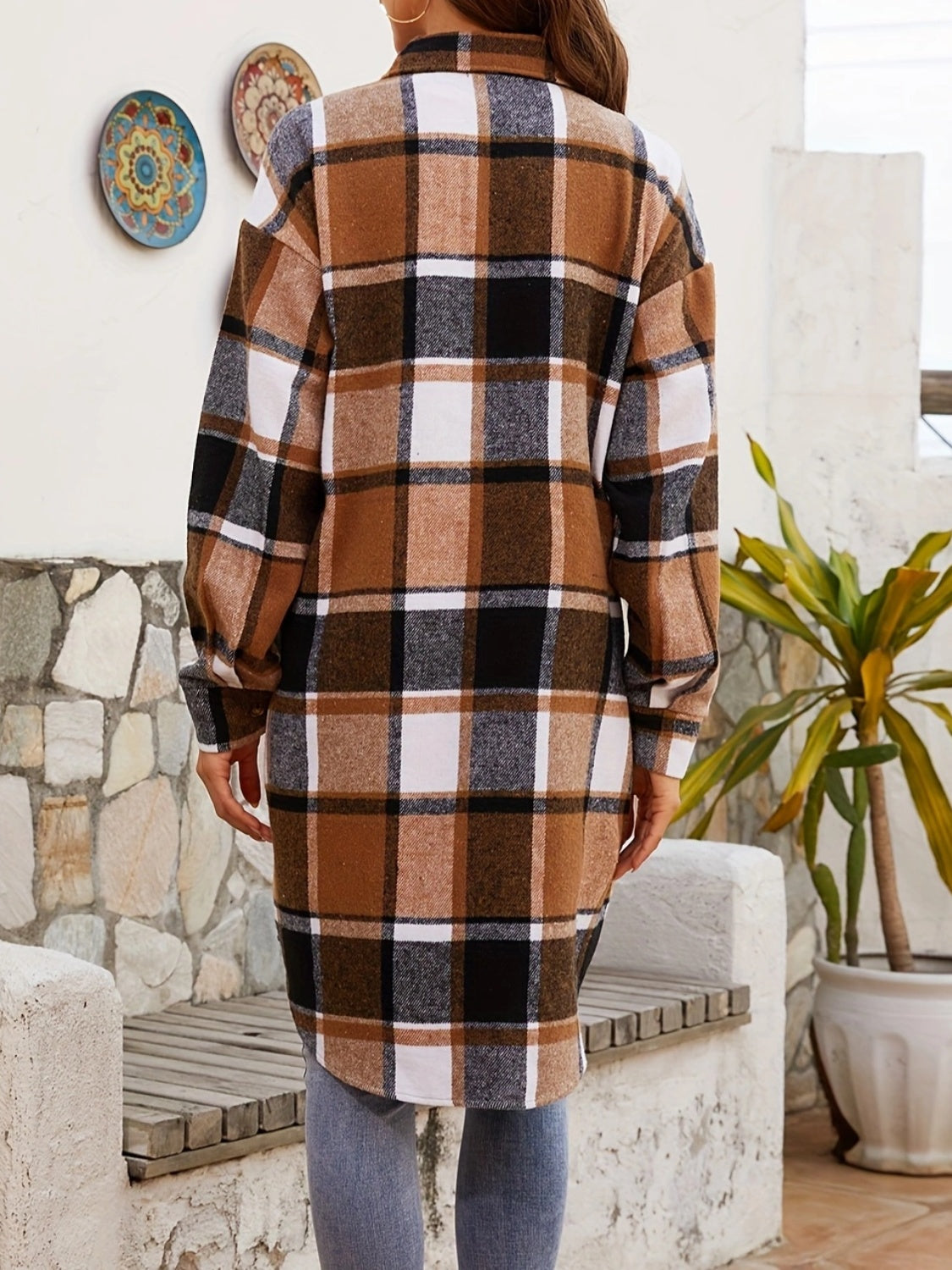 Elvira | Checked, long-sleeved jacket with a collar