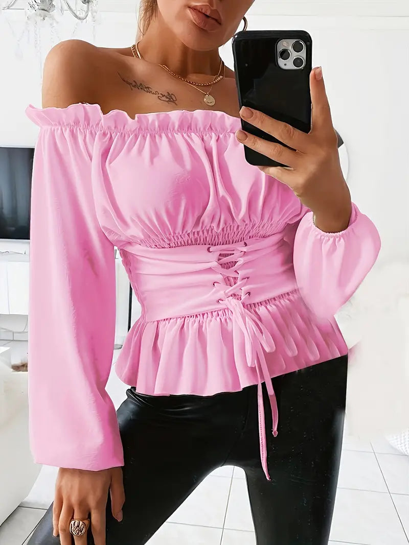 Pina® | Elegant Long-Sleeved Blouse With Ruffles And Off The Shoulder