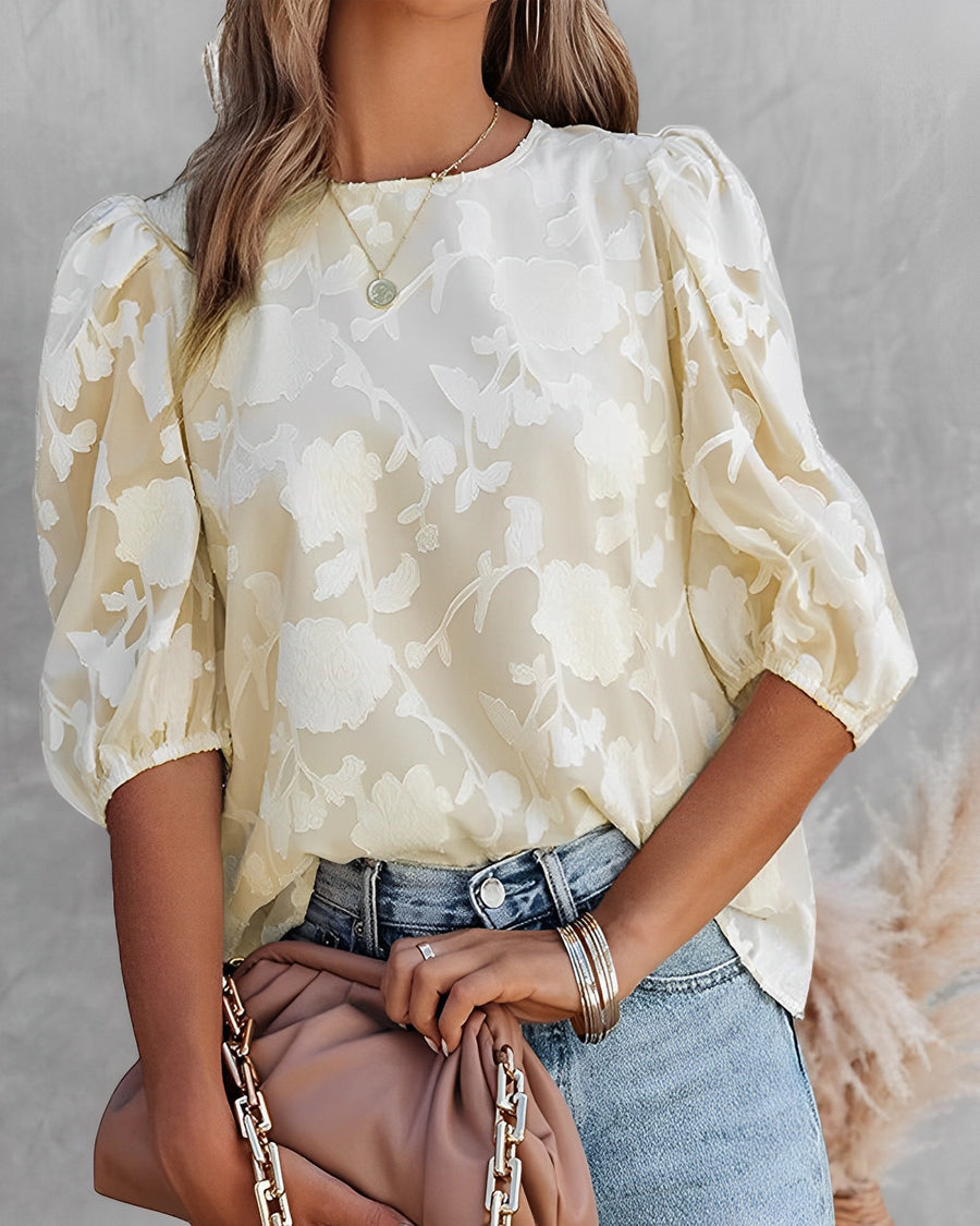 Zara® | Elegant Floral Blouse With Puff Sleeves