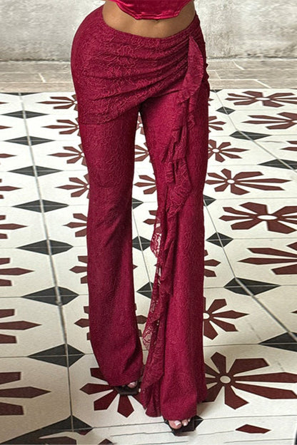 Sexy Lace Ribbon Wide Leg Fashion Pants