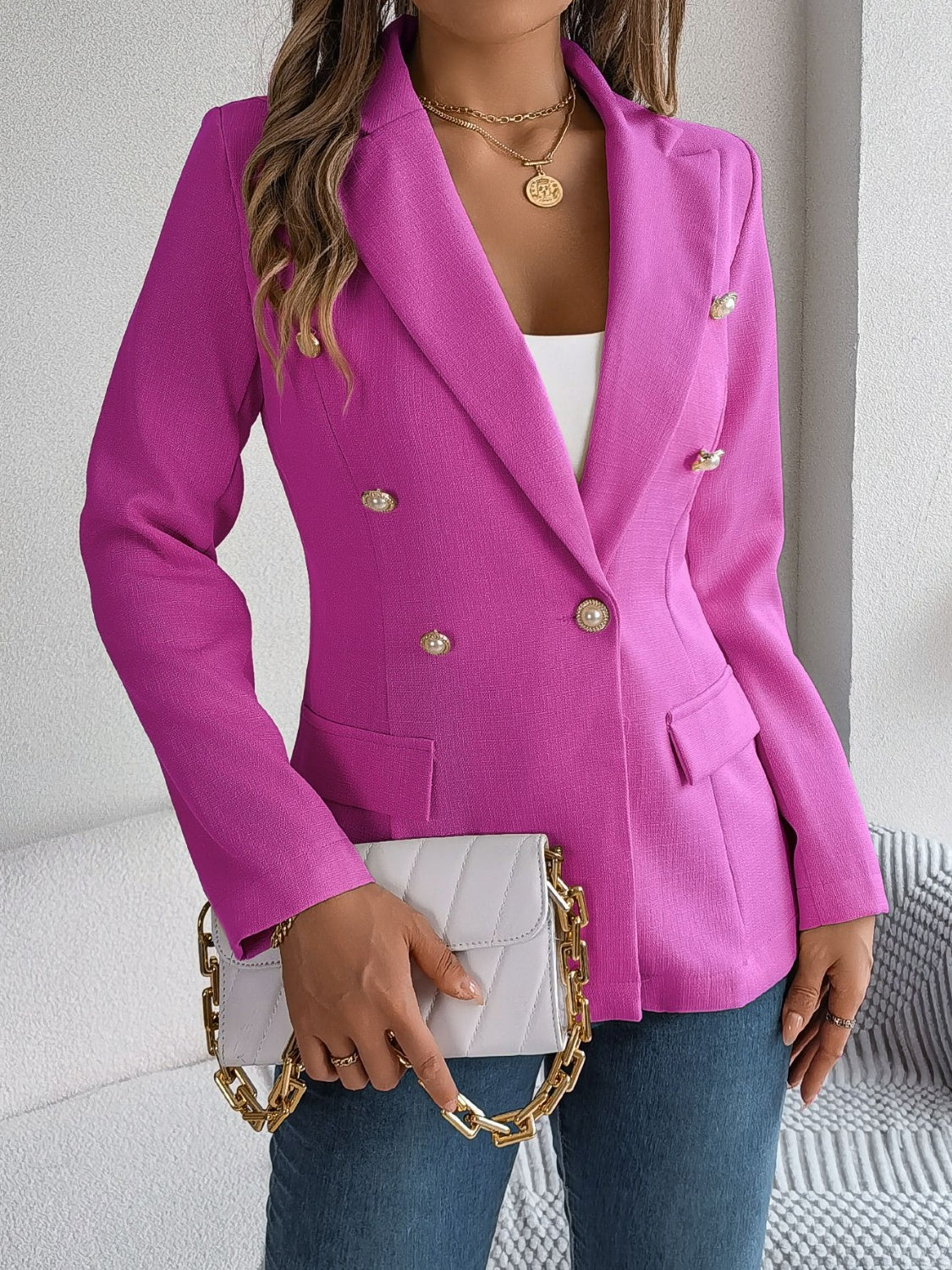 Simone | Long-sleeved blazer with decorative lapel collar and pocket flap