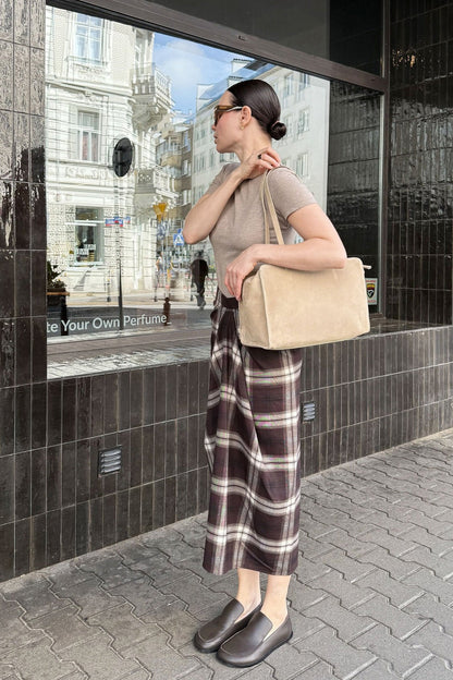 Asymmetric Straight Plaid Skirt
