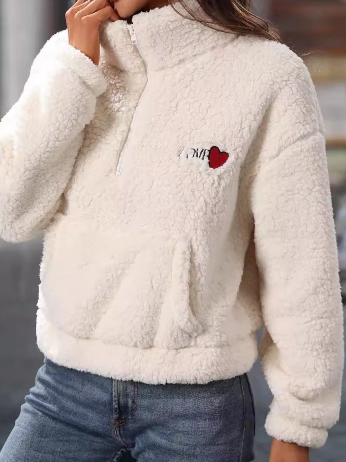 Giovanna | Heart teddy half zip sweatshirt with long sleeves