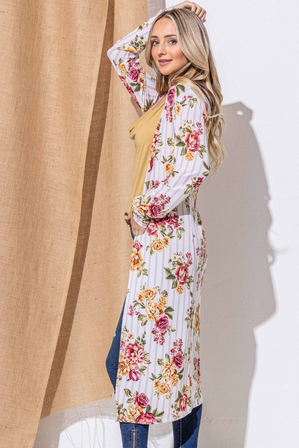 Petra | And the Why Floral Kimono open front longline cardigan