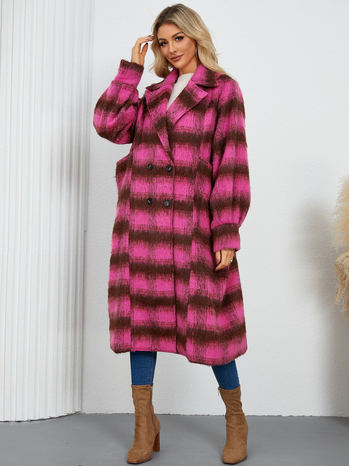 Rocio | Contrasting double breasted long sleeve coat