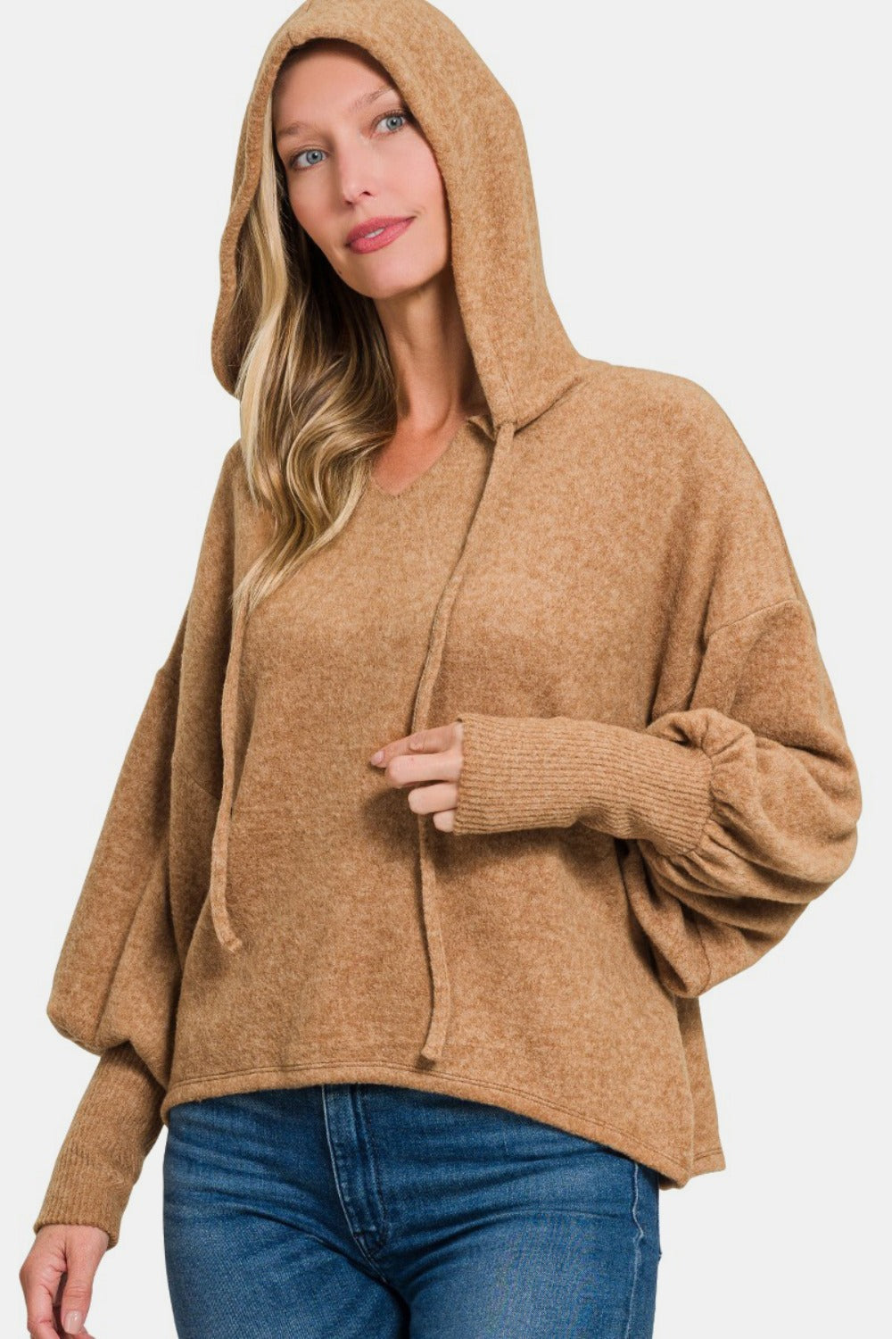 Maria | Brushed Hacci hoodie with dropped shoulders