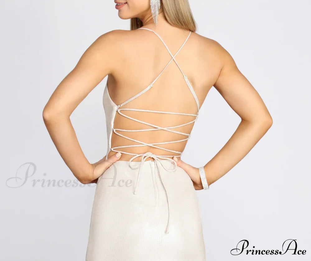 Char Formal Stylish Lattice Glitter Dress