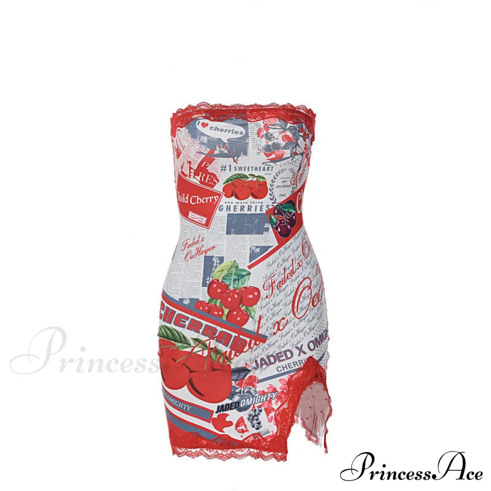 Cherry Print Graceful Backless Mini Dress