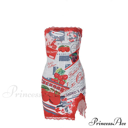Cherry Print Graceful Backless Mini Dress