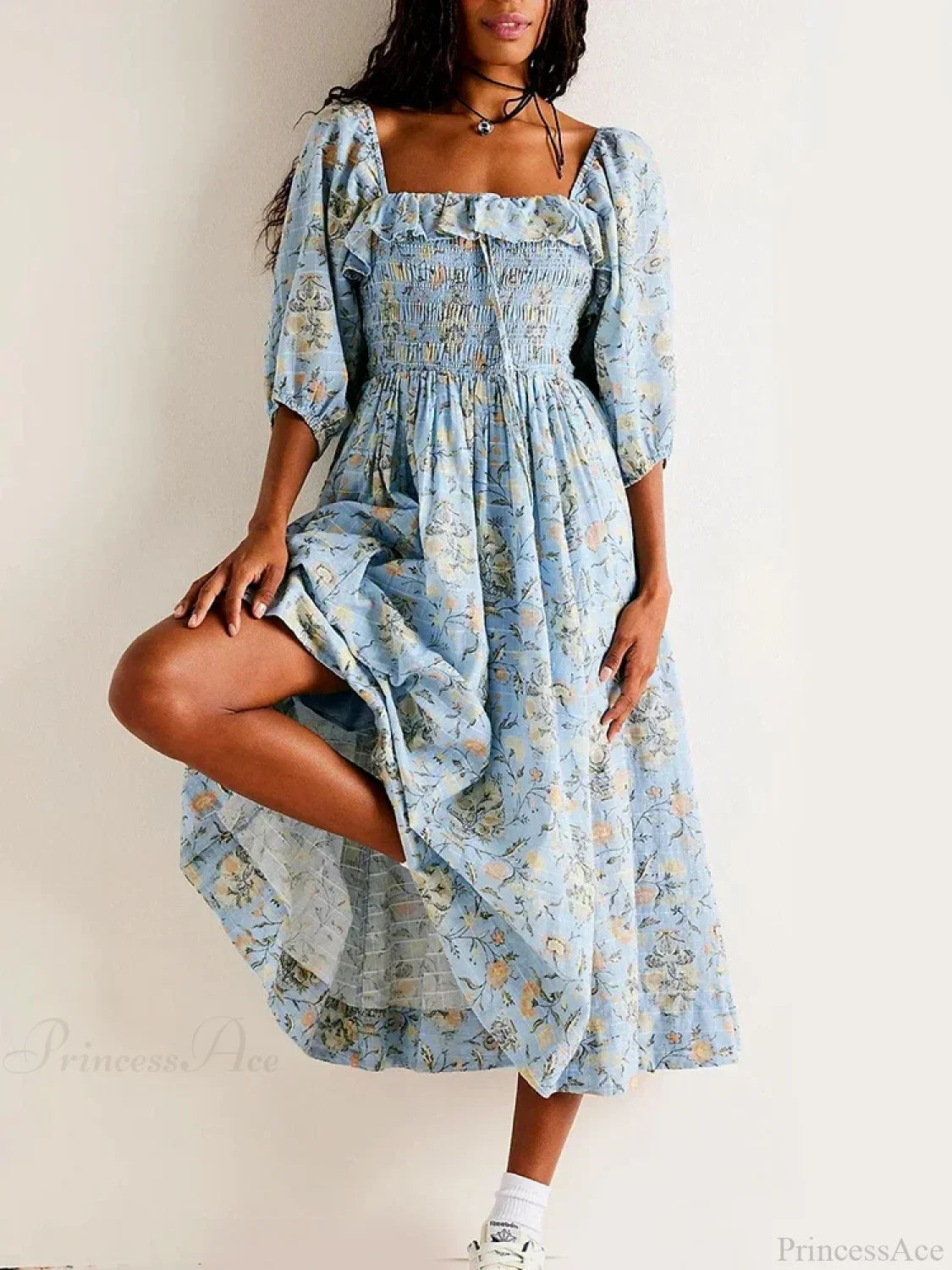Chic Boho Backless Ruffle Floral Dress