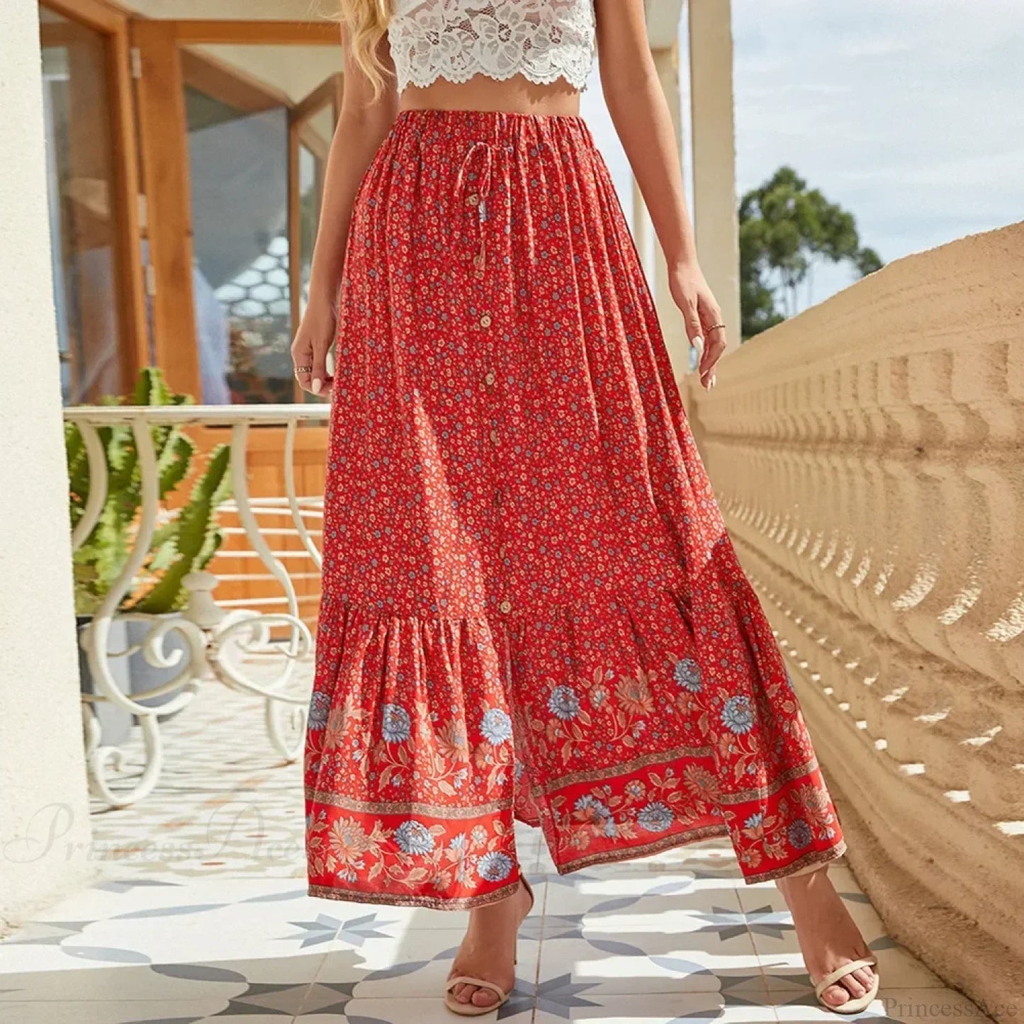 Chic Boho Skirts Hippie Floral Printed High Waist Rayon Robes