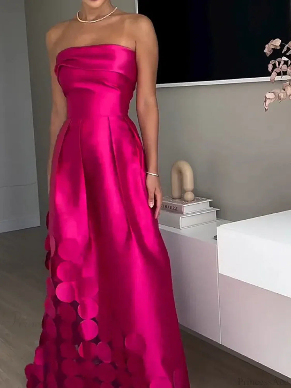 Chic Rose Red Sleeveless Satin Maxi Dress Elegant Backless Pleated Party Dress