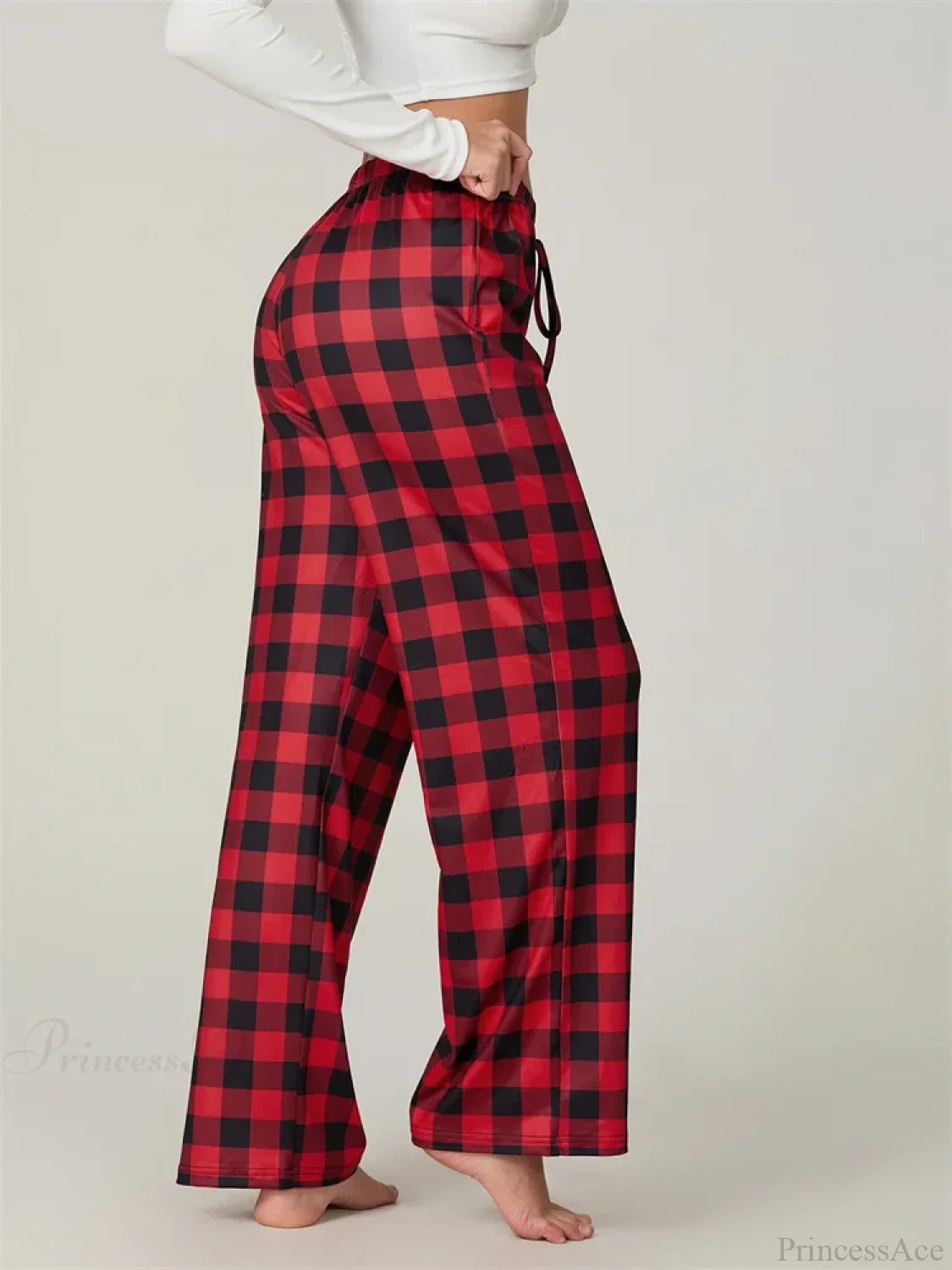 Plaid Print Lace-Up Elastic Sleep Pant