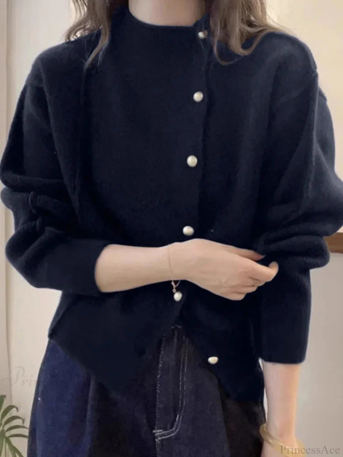 Red Puff Sleeve Button-Up Elegant Knitted Cardigan
