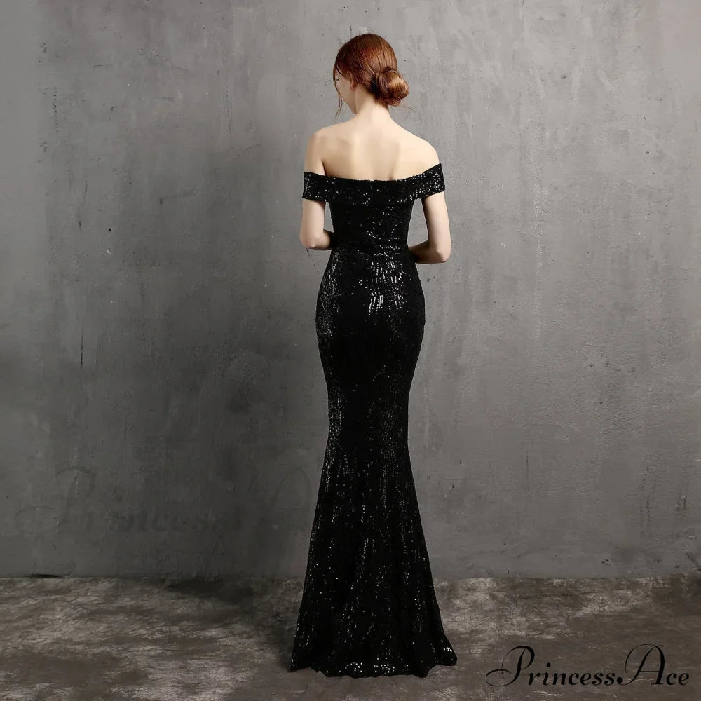 Clara Glitter Off the Graceful Shoulder Split Dress For Prom