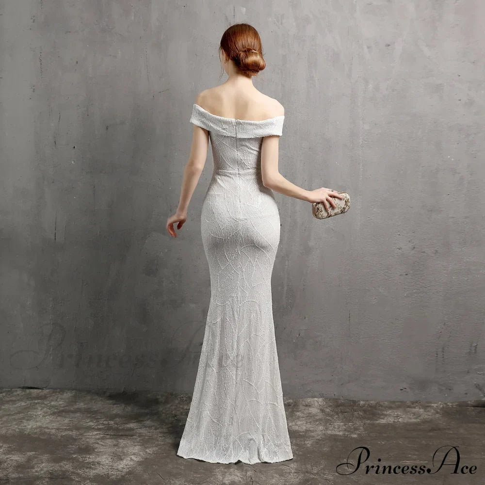 Clara Glitter Off the Graceful Shoulder Split Dress For Prom