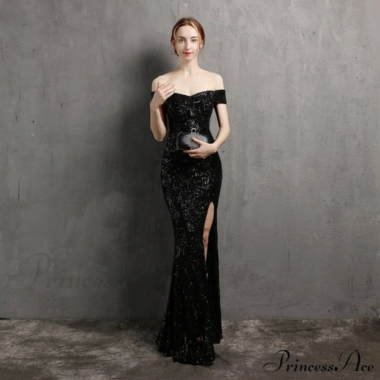 Clara Glitter Off the Graceful Shoulder Split Dress For Prom