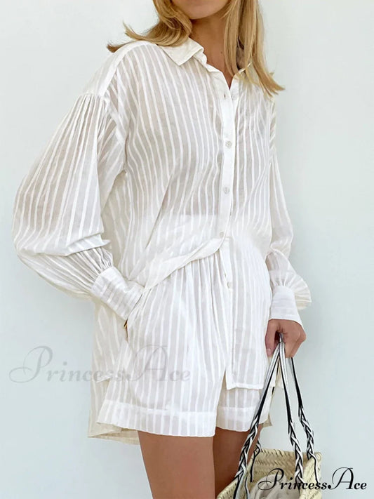 Cloud Nine Pinstripe See Modern Through Two Piece Shorts Set