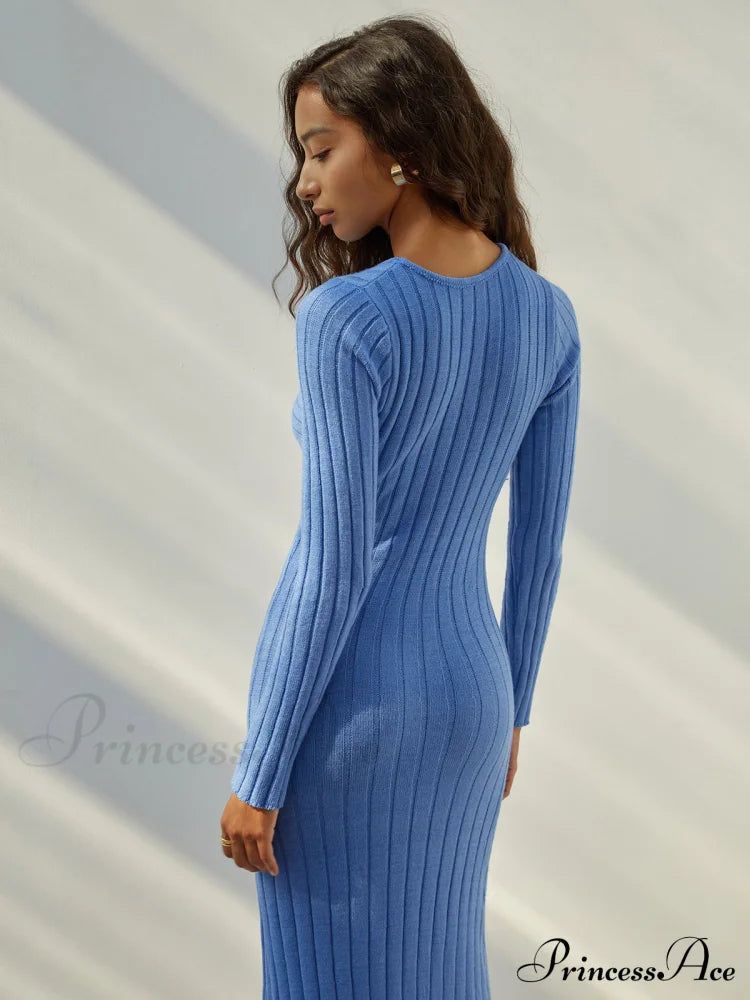 Coastal Allure Knotted Trendy Long Sweater Dress